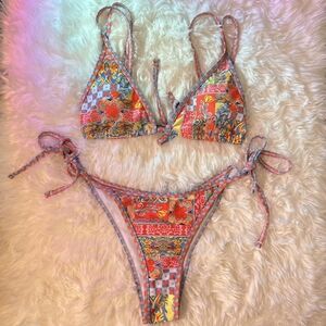 Colorful Printed Triangle Tie Bikini Set